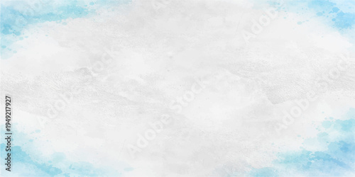 Abstract blue watercolor background featuring a soft winter sky texture with white clouds and frost patterns for a cold nature season