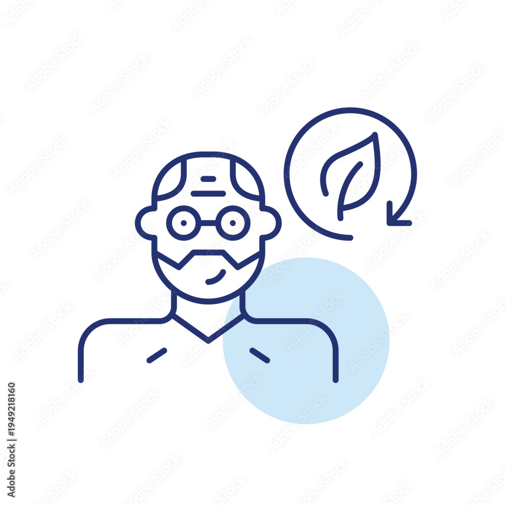 Obraz premium Middle-aged man user avatar, eco refresh, green profile renewal, sustainable identity update. Pixel perfect, editable stroke vector icon
