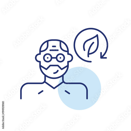 Middle-aged man user avatar, eco refresh, green profile renewal, sustainable identity update. Pixel perfect, editable stroke vector icon