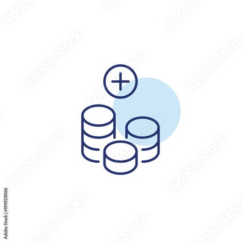 Coins in a stack and plus. Return on investments, money, finances and savings. Pixel perfect, editable stroke vector icon