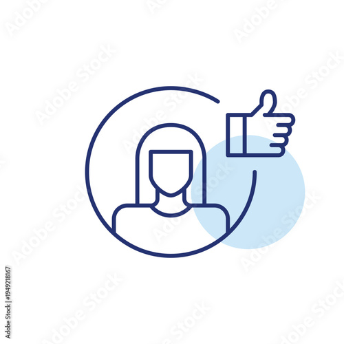 Woman avatar and like. User satisfaction, profile approved. Pixel perfect, editable stroke vector icon