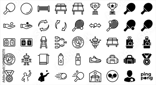 Comprehensive icons representing table tennis and related activities