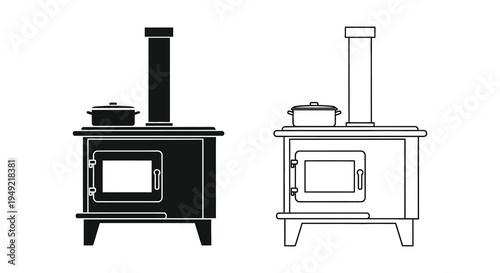 Two antique wood stoves in contrasting styles a detailed silhouette