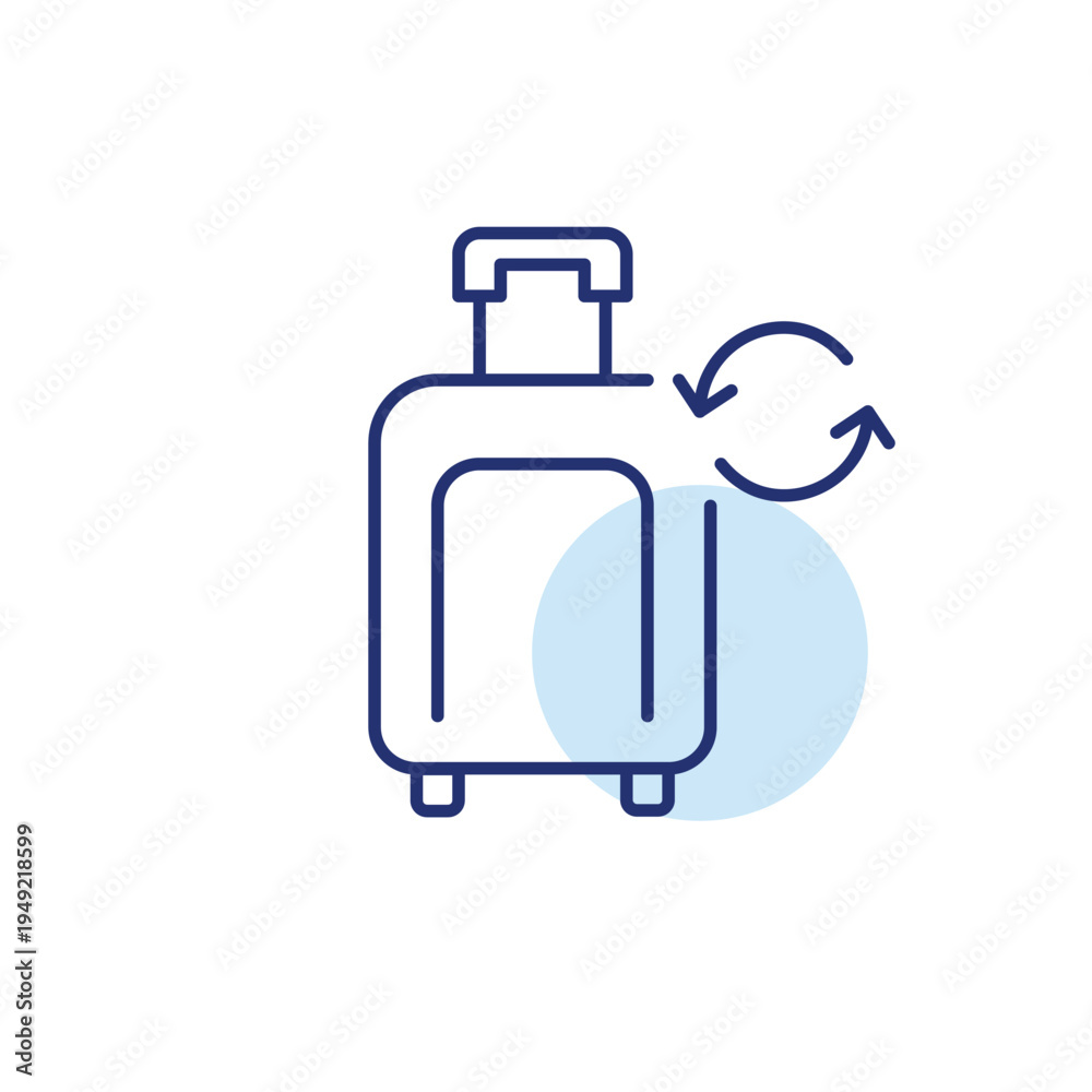 Obraz premium Wheeler suitcase and renew arrows. Travel update, luggage refresh. Pixel perfect, editable stroke vector icon
