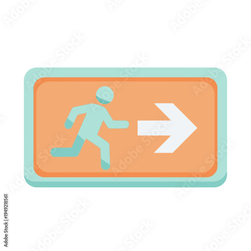 Flat design exit sign with running man icon and right arrow