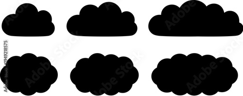 Cute cartoon cloud shape silhouette vector set. Design element for labels, stickers, thought bubbles, different length. Vector clipart illustration