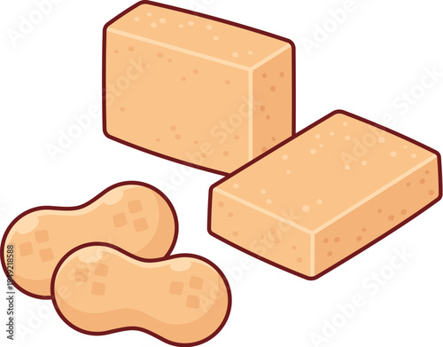 Paçoca de amendoim, traditional Brazilian peanut candy with two nuts. Cute cartoon vector illustration, simple clipart drawing.