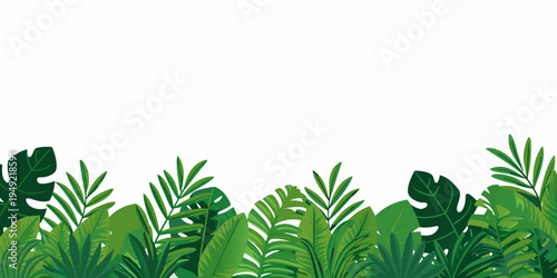 Tropical leaves and foliage create a vibrant green border design