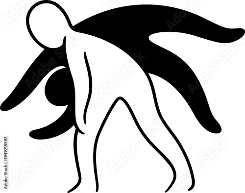 Contact Improvisation stylized logo, black and white figures moving in fluid dance. Vector illustration.