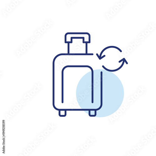 Wheeler suitcase and renew arrows. Travel update, luggage refresh. Pixel perfect, editable stroke vector icon