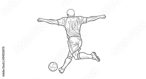Soccer player kicking ball in action sketch illustration.
