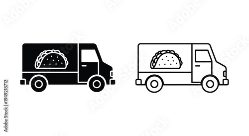 Two taco truck icons one filled and one outlined in a simple silhouette