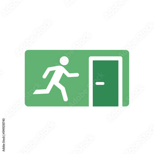 Green Exit Sign with Running Figure and Open Door Icon