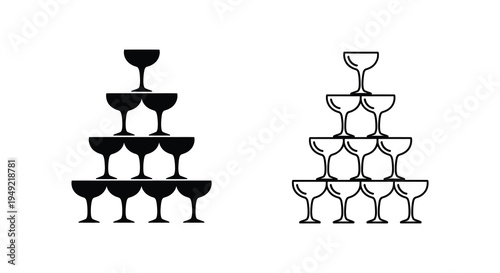 Two cold drinks glass pyramids presented in a stark black silhouette