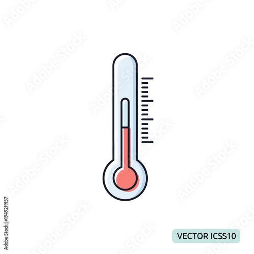 Simple thermometer icon with red liquid measuring temperature on a white background