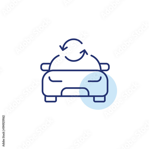 Car and renew arrows. Maintenance cycle, vehicle renewal, system update. Pixel perfect, editable stroke vector icon