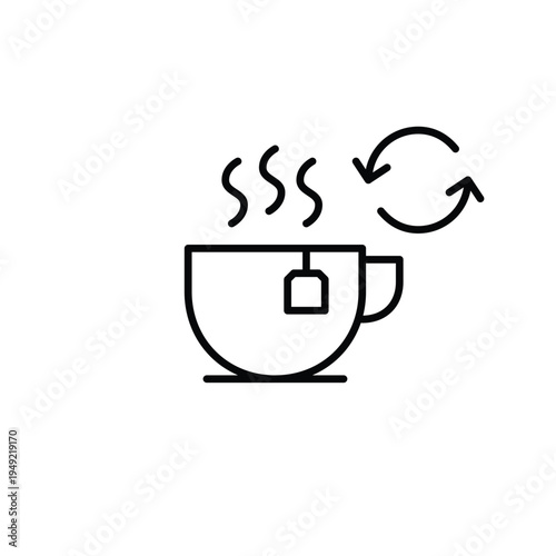 Tea cup and renew arrows. Beverage menu renewal. Pixel perfect, editable stroke vector icon