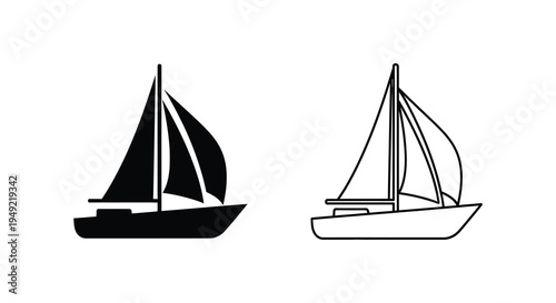 Two sailing boats one filled one outlined in a minimalist style silhouette
