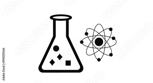 Erlenmeyer flask and atomic structure diagram