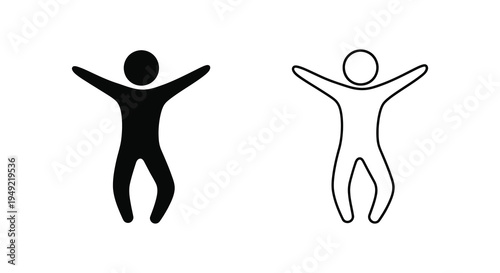 Two human figures with arms raised one a striking black silhouette