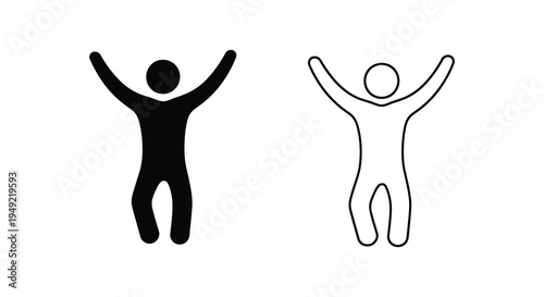 Two human figures with arms raised in celebration a striking silhouette
