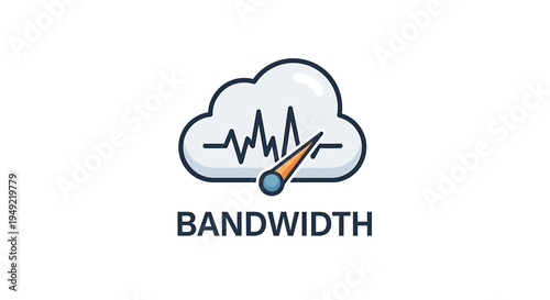 Bandwidth Speed Icon Showing Cloud with Speedometer for Technology and Network Illustration in Flat Design Vector
