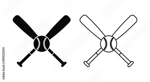 Two baseball and bat arrangements in contrasting styles a black silhouette