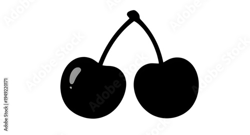 cherry, cherries, fruit, berry, sweet, fresh, ripe, juicy, food, dessert, snack, organic, natural, plant, botanical, stem, leaf, leaves, pair, twin, silhouette, shadow, black, outline, shape, icon, sy