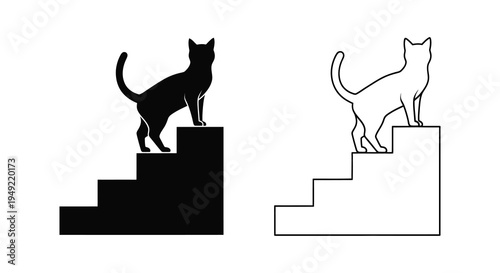 Two cats on steps one solid black and one outlined a striking silhouette