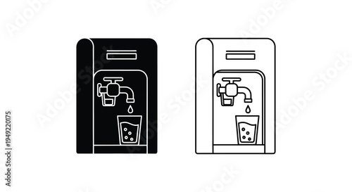 Two water cooler icons one filled and one outline in a graphic style silhouette