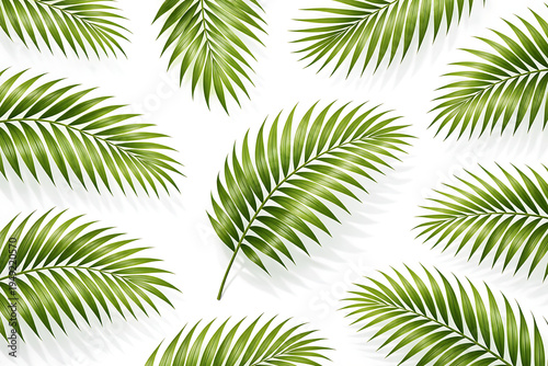 Cluster of Tropical Palm Leaves Isolated on White Background with Vibrant Green Botanical Foliage