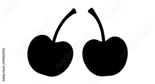cherry, cherries, fruit, berry, sweet, fresh, ripe, juicy, food, dessert, snack, organic, natural, plant, botanical, stem, leaf, leaves, pair, twin, silhouette, shadow, black, outline, shape, icon, sy