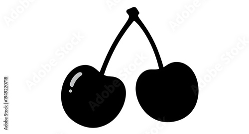 cherry, cherries, fruit, berry, sweet, fresh, ripe, juicy, food, dessert, snack, organic, natural, plant, botanical, stem, leaf, leaves, pair, twin, silhouette, shadow, black, outline, shape, icon, sy