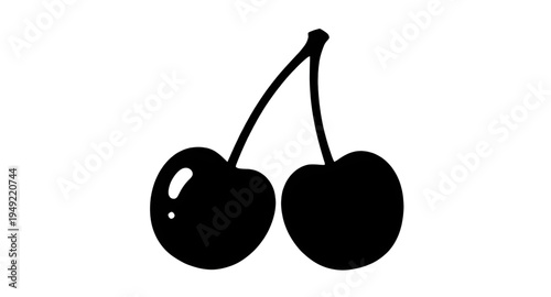cherry, cherries, fruit, berry, sweet, fresh, ripe, juicy, food, dessert, snack, organic, natural, plant, botanical, stem, leaf, leaves, pair, twin, silhouette, shadow, black, outline, shape, icon, sy