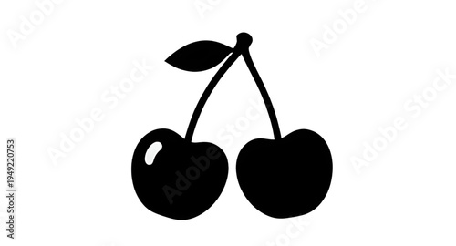cherry, cherries, fruit, berry, sweet, fresh, ripe, juicy, food, dessert, snack, organic, natural, plant, botanical, stem, leaf, leaves, pair, twin, silhouette, shadow, black, outline, shape, icon, sy