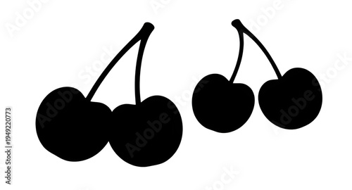 cherry, cherries, fruit, berry, sweet, fresh, ripe, juicy, food, dessert, snack, organic, natural, plant, botanical, stem, leaf, leaves, pair, twin, silhouette, shadow, black, outline, shape, icon, sy