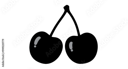 cherry, cherries, fruit, berry, sweet, fresh, ripe, juicy, food, dessert, snack, organic, natural, plant, botanical, stem, leaf, leaves, pair, twin, silhouette, shadow, black, outline, shape, icon, sy