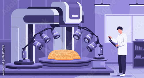 Robot Arm Inspecting Food Product in Laboratory.