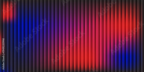 Abstract vertical stripes of deep blue and vibrant red create a dynamic, textured background with a digital feel.