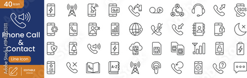 Phone call and contact line icons representing communication services user connection and phone usage on grid