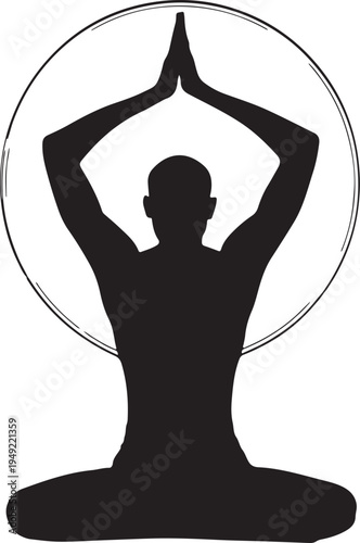 Silhouette of a person in a lotus yoga pose within a circle