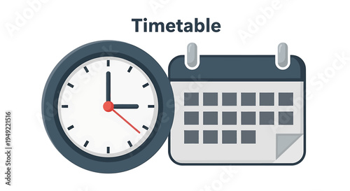Flat design vector illustration of a clock and calendar representing a timetable for scheduling appointments and managing time effectively