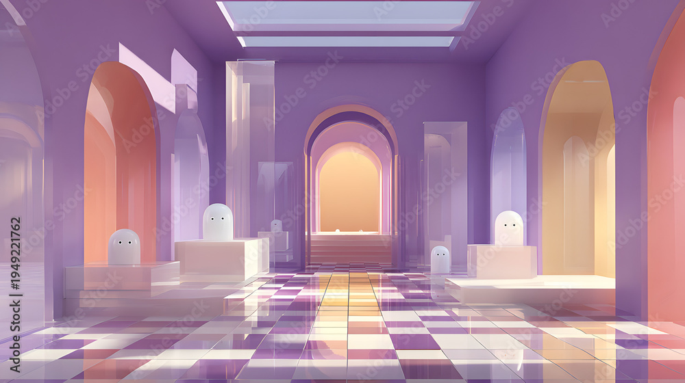 Fototapeta premium Purple Hallway with Ghost Figures
