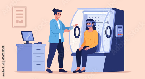 Woman undergoing MRI scan with technician assistance.