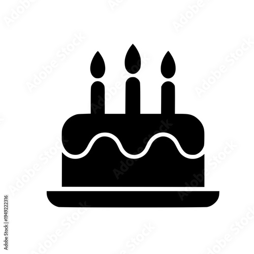 Black Birthday Cake Icon with Lit Candles – Flat Vector Illustration for Celebration and Anniversary Designs
