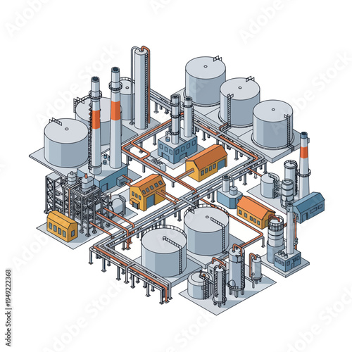 Industrial Facility with Tanks and Pipelines.