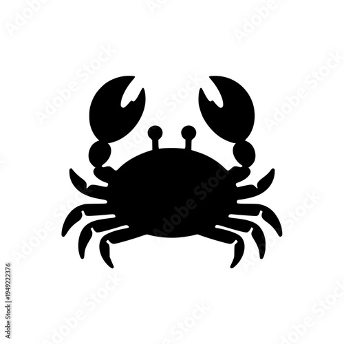 Black Crab Silhouette Icon - Minimalist Marine Crustacean Vector Illustration