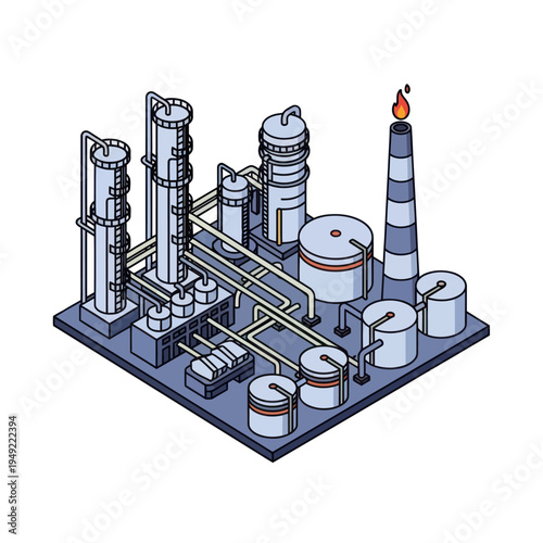 Industrial Factory Plant with Tanks and Chimney.