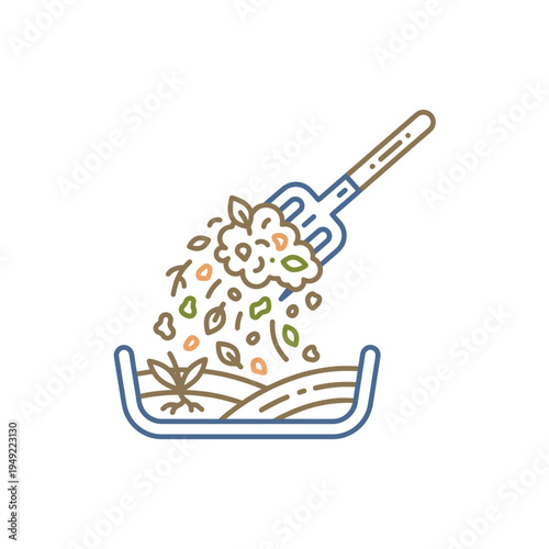 Gardening concept with spade and soil in a cheerful style