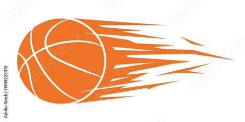 Vector basketball flying with speed trails and motion lines in orange coloring
